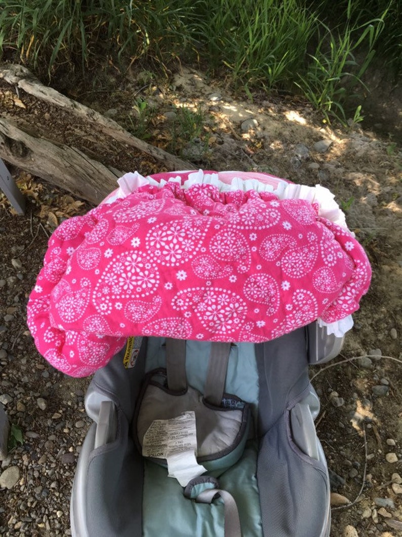 Baby girl car seat covers canopy pink purple hand quilted