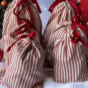 Christmas gift bags red stripe ticking sets of 2,  3, or 4 or 6
