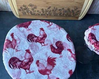 Reusable Cotton Bowl Cover: Toile Proud Rooster, Vintage Kitchen Accessory