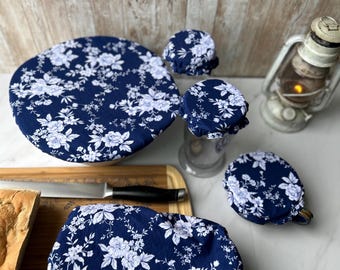 Blue Floral Bowl Cover: Reusable Sourdough Starter Lid