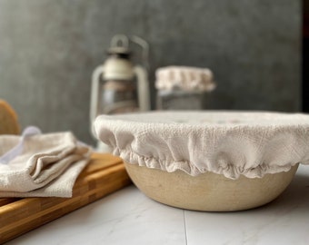 Linen embroidered jar or bowl cover wildflowers on natural linen blend