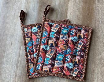 Hot pads,pot holders set of 2 or individual coffee themed
