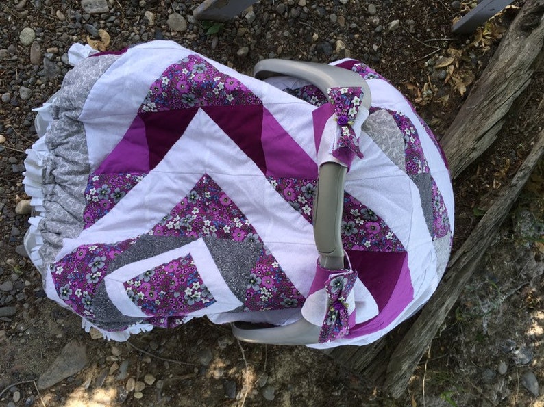 Baby girl car seat covers canopy pink purple hand quilted
