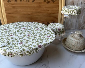 Reusable Bowl Cover: Sage Green Floral Print, Sourdough Starter Lid