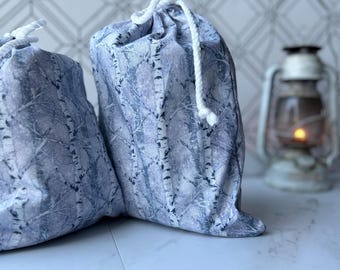 Gift bags Christmas  Eco- friendly cloth reusable unlined white birch