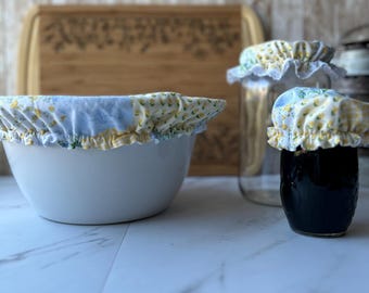 Reusable Bowl Cover: Blue & Yellow Patchwork, Sourdough Starter Lid