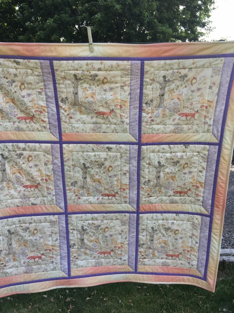 Attic window woodland scene baby girl quilt baby blanket Nursery quilt