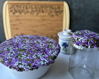 Bowl cover or jar cover sourdough starter lid Reusable cloth lavender and purple floral