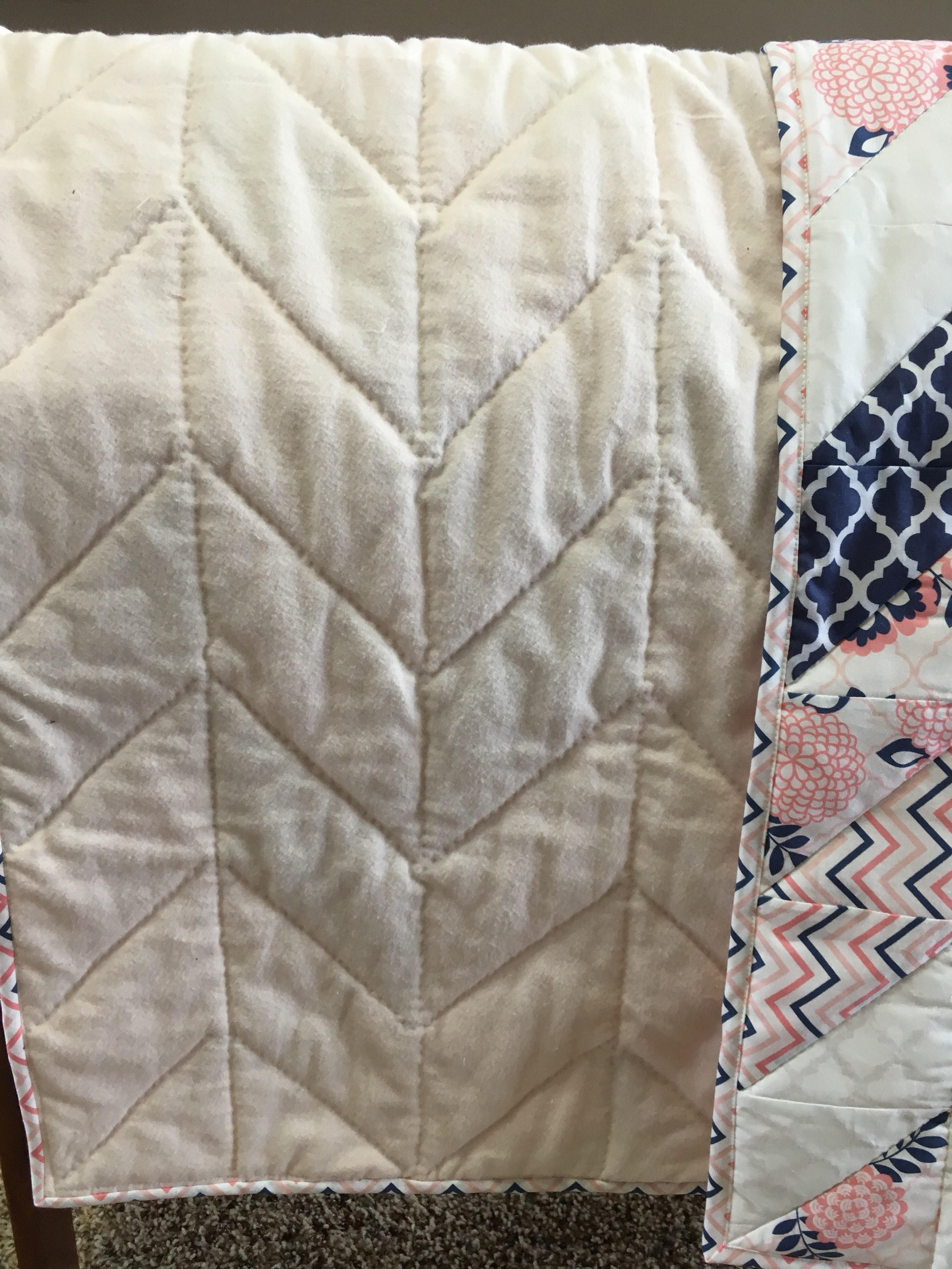 Nursery baby girl quilt blanket Herringbone pink Navy White Etsy