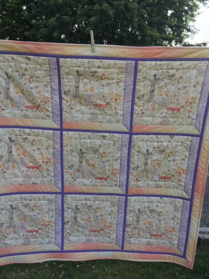 Attic window woodland scene baby girl quilt baby blanket Nursery quilt