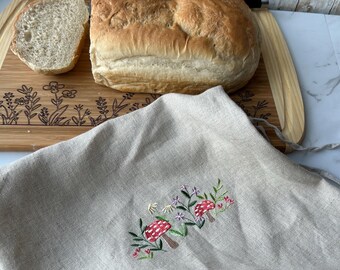 Embroidered Linen  bread bag
