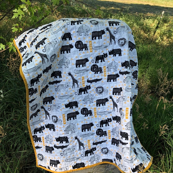 Quilt Safari Animals Nursery Whole cloth quilt  coordinating cotton backing cotton batting