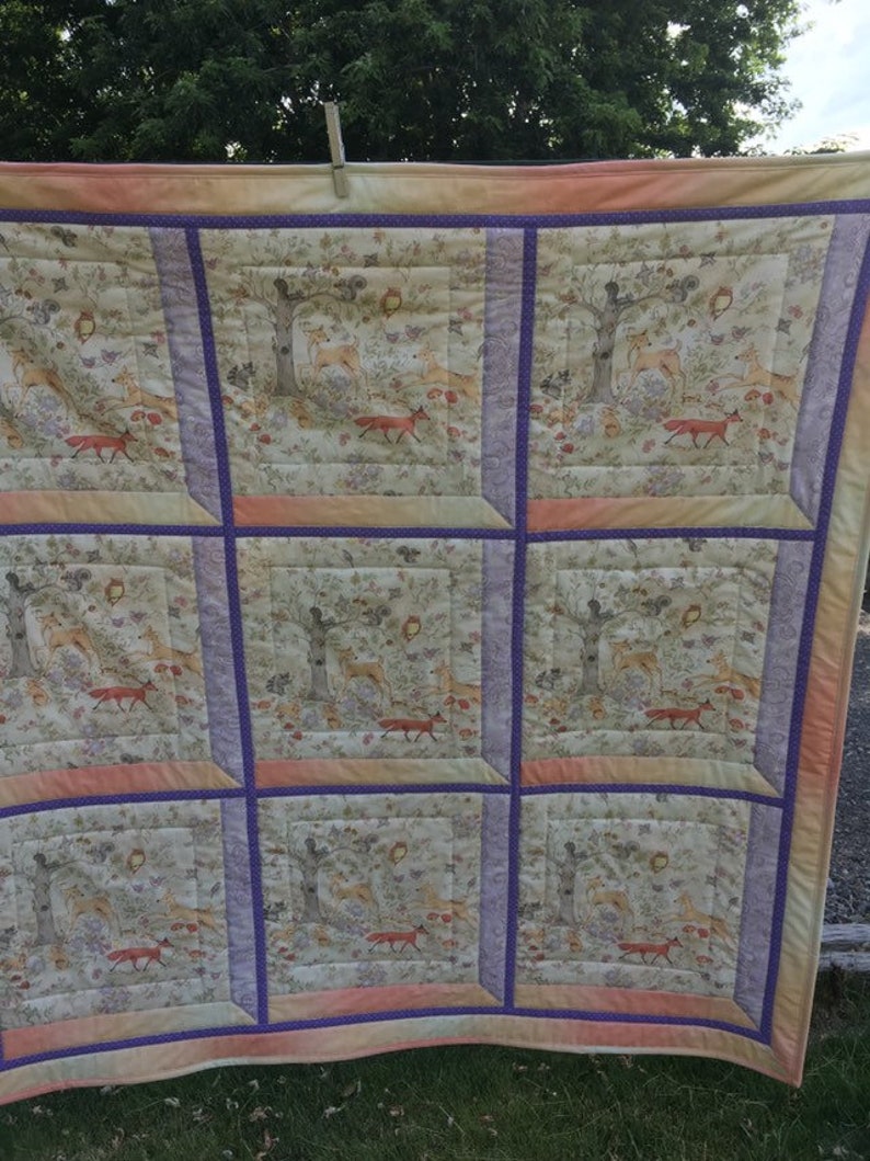 Attic window woodland scene baby girl quilt baby blanket Nursery quilt