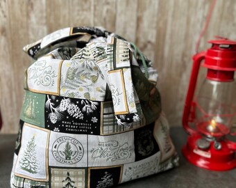 Fabric Christmas Tote Bag cotton canvas drawstring top Christmas or Santa