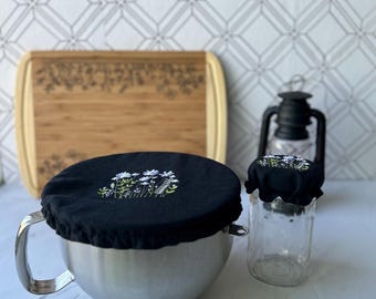 Embroidered Linen Bowl and Jar Covers: Sustainable Kitchen Set