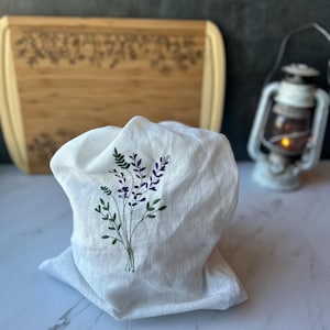 Linen Embroidered bread bag