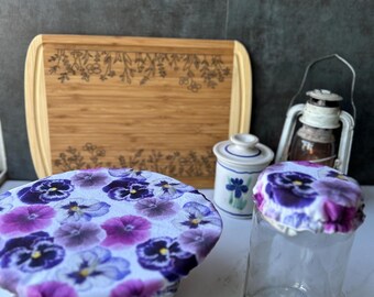 Bowl cover or jar cover sourdough starter lid Reusable cloth Pansies