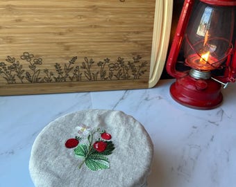 Linen Embroidered Bowl covers,  100% linen