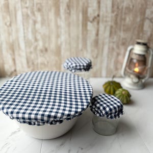 Reusable Bowl Cover: Gingham Cotton, Waterproof Lining
