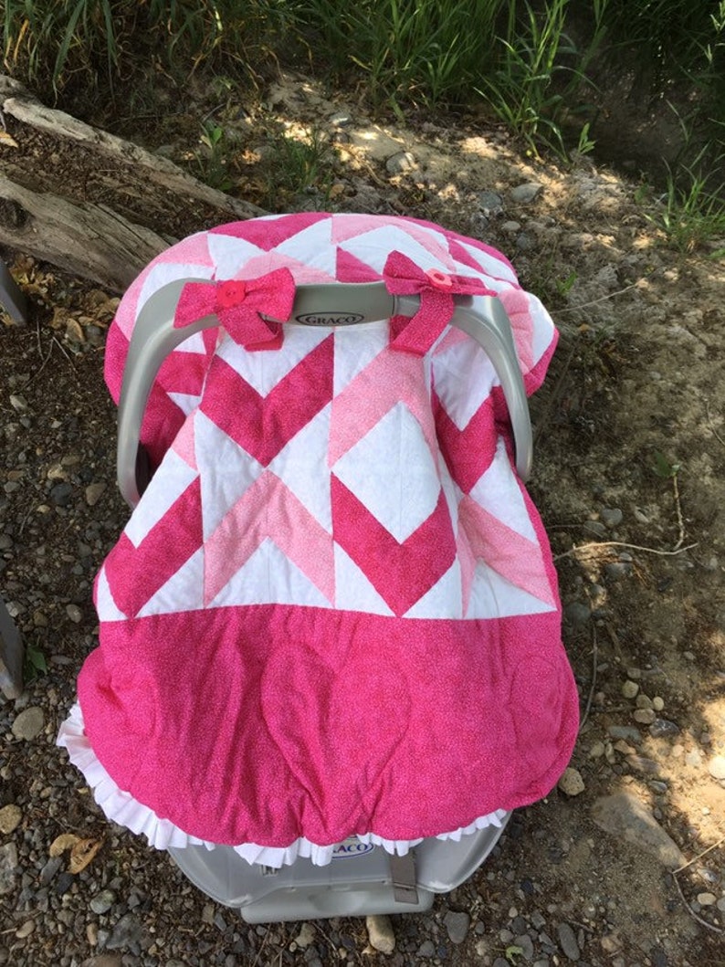 Baby girl car seat covers canopy pink purple hand quilted