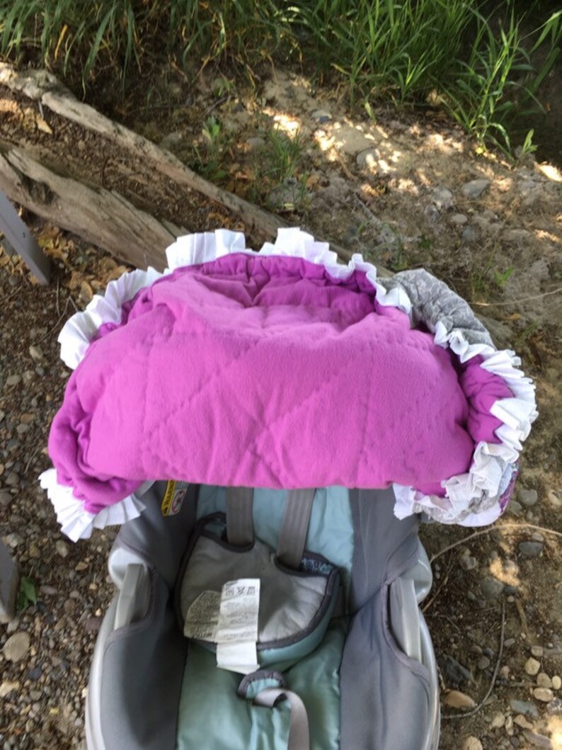 Baby girl car seat covers canopy pink purple hand quilted