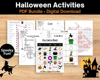 Halloween Activity Bundle - Bingo - Crossword - Matching - Word Search - Instant Download - PDF Format