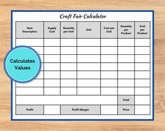 Craft Fair Calculator - Form Fillable - Instant Download - PDF Format - Printable