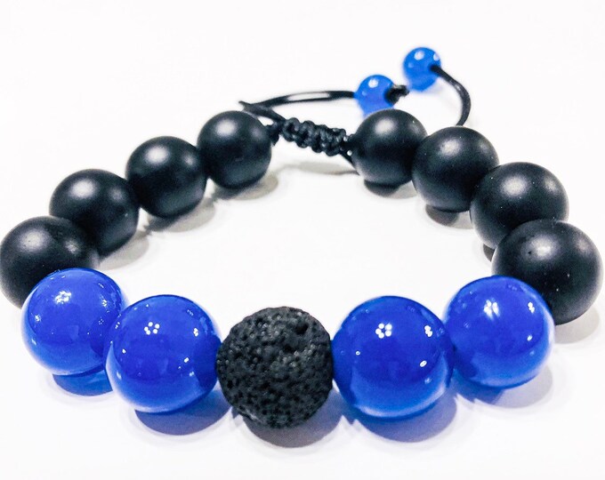Adjustable Blue Agate Onyx Bracelet