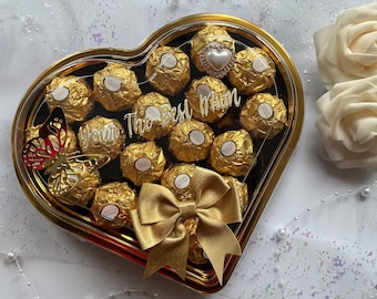 Personalised Ferrero Rocher Chocolate Heart Gift Box - Romantic Present / Mothers Day / Birthday presents