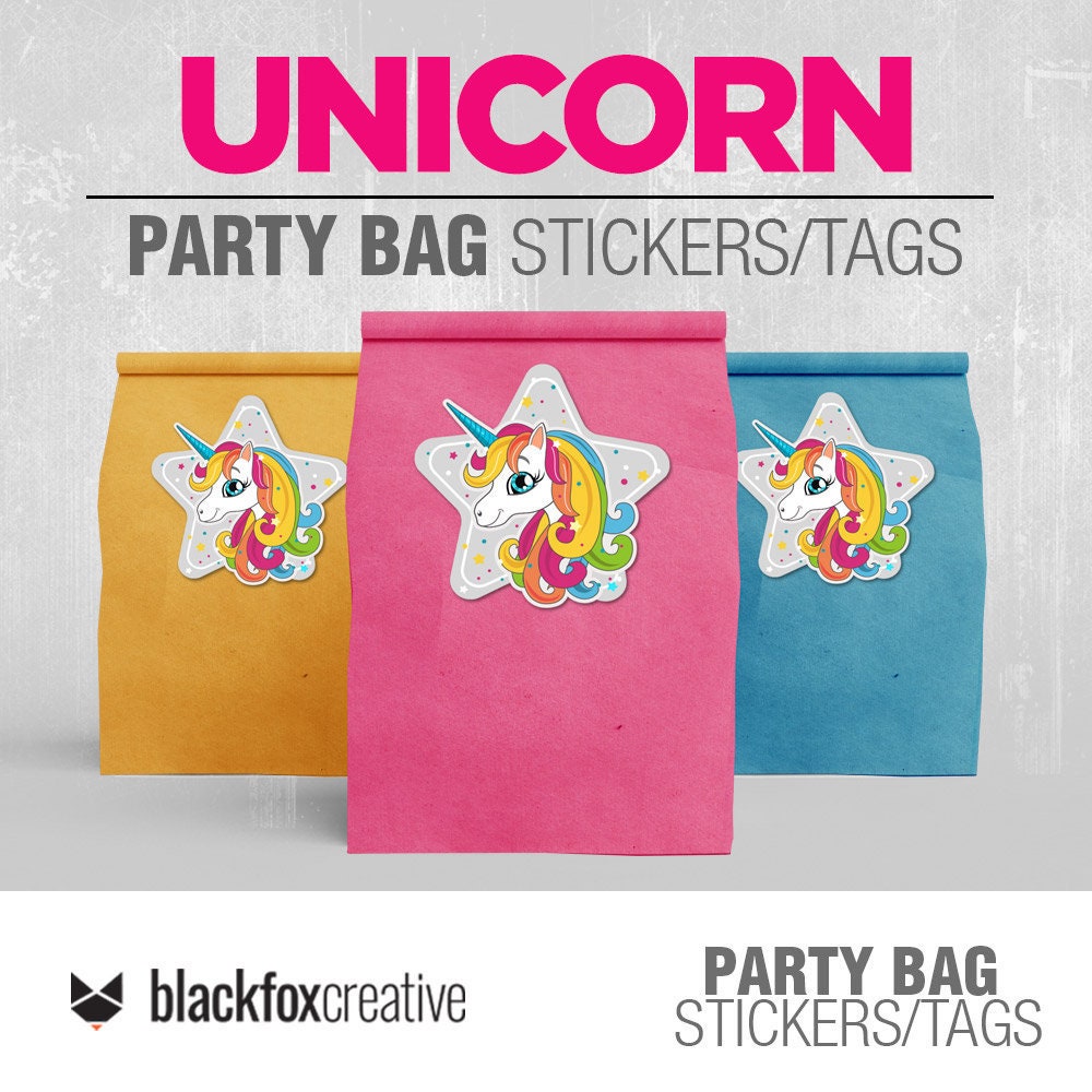 unicorn party sticker party bag sticker loot bag sticker etsy