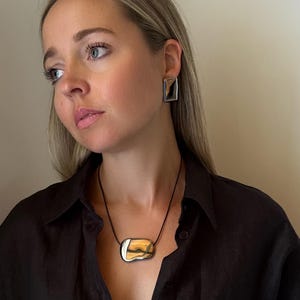 Large Silver Bean Necklace, Silver Necklace, Cord Necklace, Minimalist Jewelry, Summer Jewelry, Trending Jewelry, Cool Girl Necklace