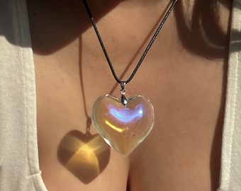 Glass Heart Puff Necklace, Bubble Heart Necklace, Heart Jewelry, Y2K Jewelry, Layering Necklace, Statement Necklace