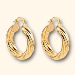 Thick Gold Hoop Earrings: 18k Plated Chunky Statement Hoops