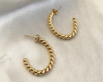18K Gold Plated Hoop Earrings, Etched Hoops, Elongated Hoops, 18k Gold Plated Earrings, Everyday Hoops, Tarnish Resistant Jewelry, Gift Idea