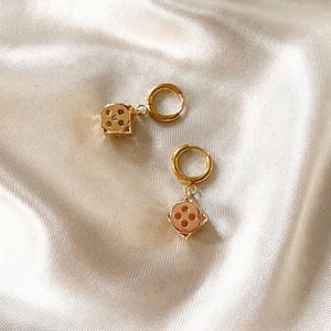 Gold Dice Huggie Earrings: Punk Dangle Mini Hoops