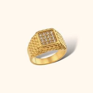 Gold Pave Crystal Square Signet Ring
