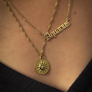 Zodiac Necklace, Gold Necklace, Medallion Necklace, Gold Talisman, Stainless Steel, Horoscope Necklace, Bestseller image 3