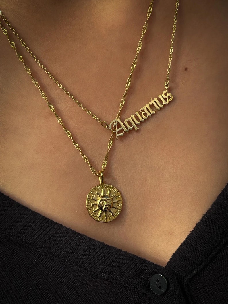 Zodiac Necklace, Gold Necklace, Medallion Necklace, Gold Talisman, Stainless Steel, Horoscope Necklace, Bestseller image 3