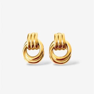 Gold Knot Earrings: 18k Plated Chunky Vintage Style Statement Studs