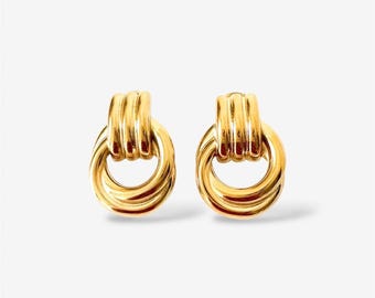 Gold Knot Earrings: 18k Plated Chunky Vintage Style Statement Studs