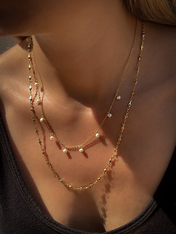 Gold Freshwater Pearl Chain, Pearl Necklace, Dainty Necklace 