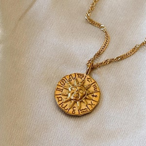 Zodiac Necklace, Gold Necklace, Medallion Necklace, Gold Talisman, Stainless Steel, Horoscope Necklace, Bestseller image 1