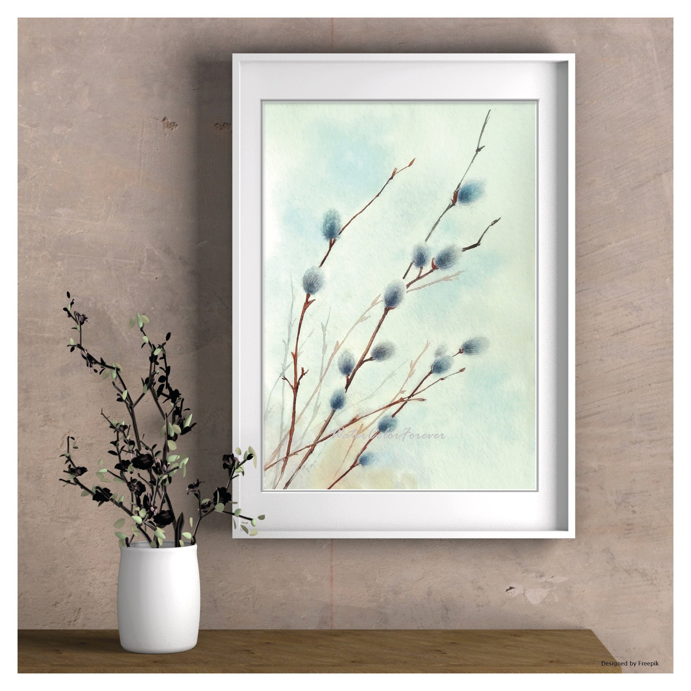 Willow Branches Fine Art Print Of Original Watercolor Pussy Etsy