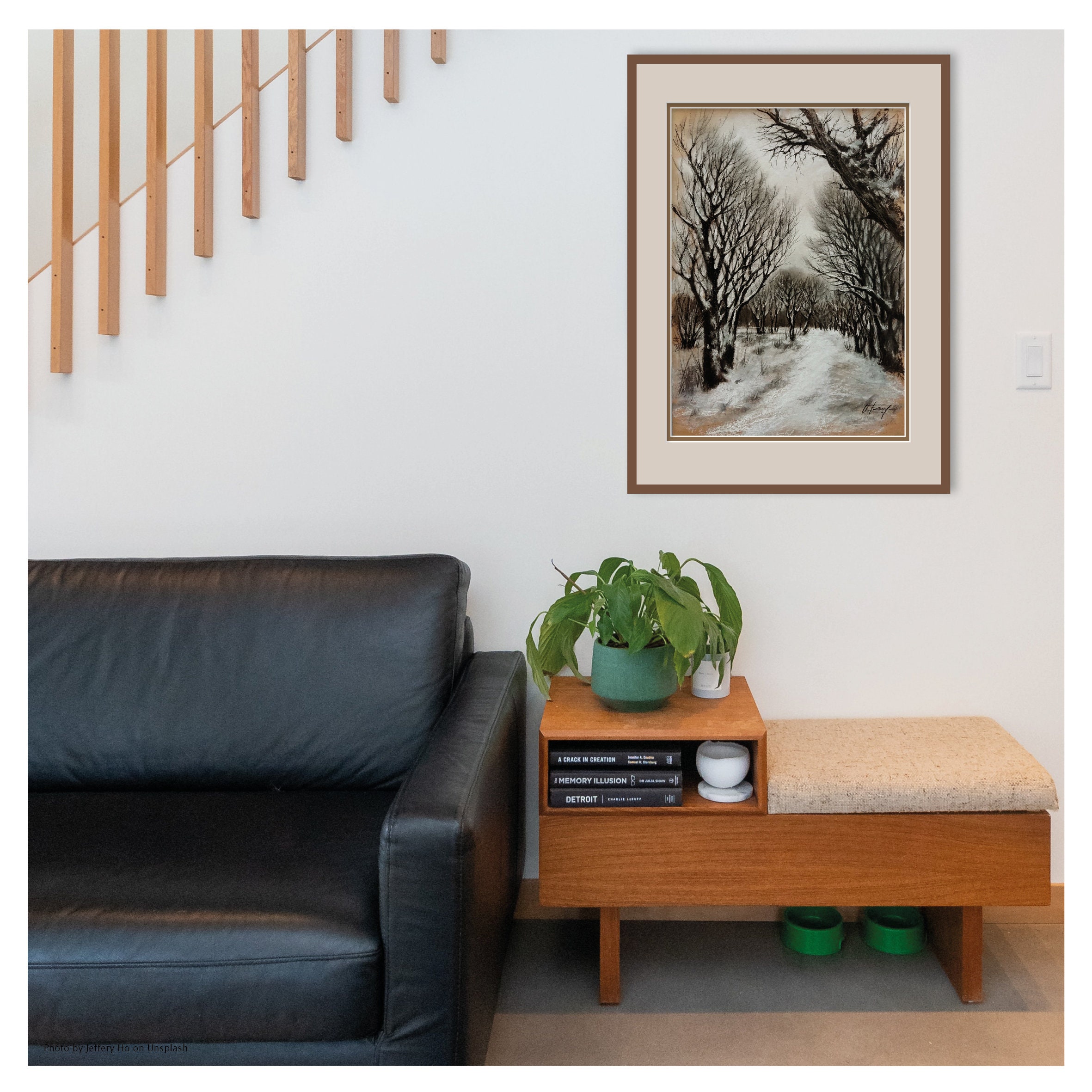 Winter tree landscape Original charcoal drawing Winter Park Etsy