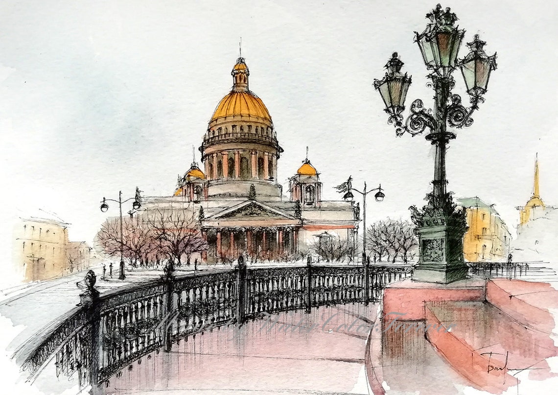 St Petersburg cityscape Watercolor print Petersburg wall art Etsy