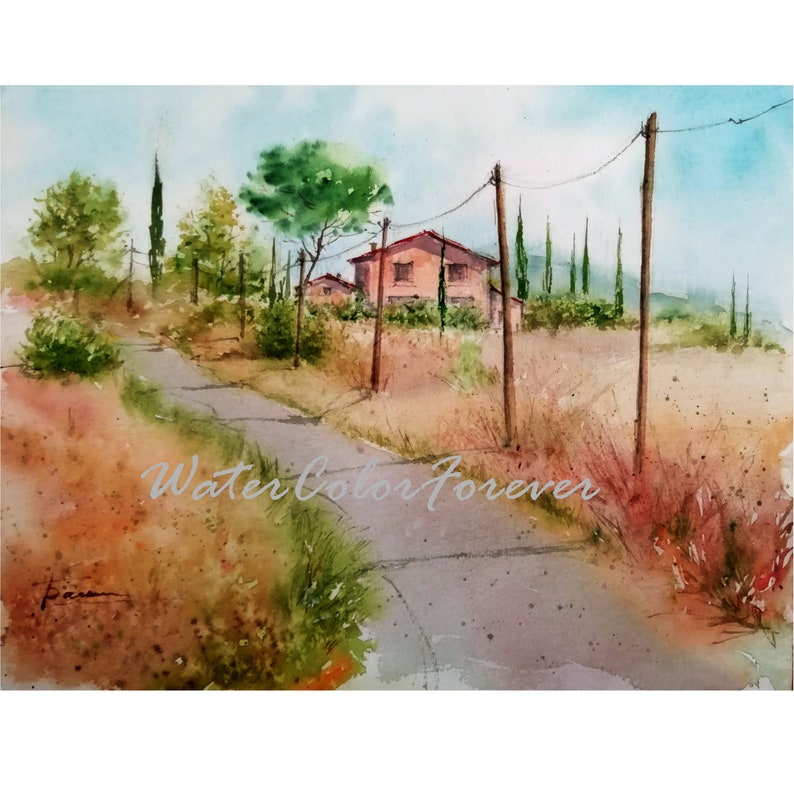 Tuscany Watercolor Painting Italy Painting Original Painting Watercolor Painting Watercolor Landscape Tuscany Landscape Summer Landscape