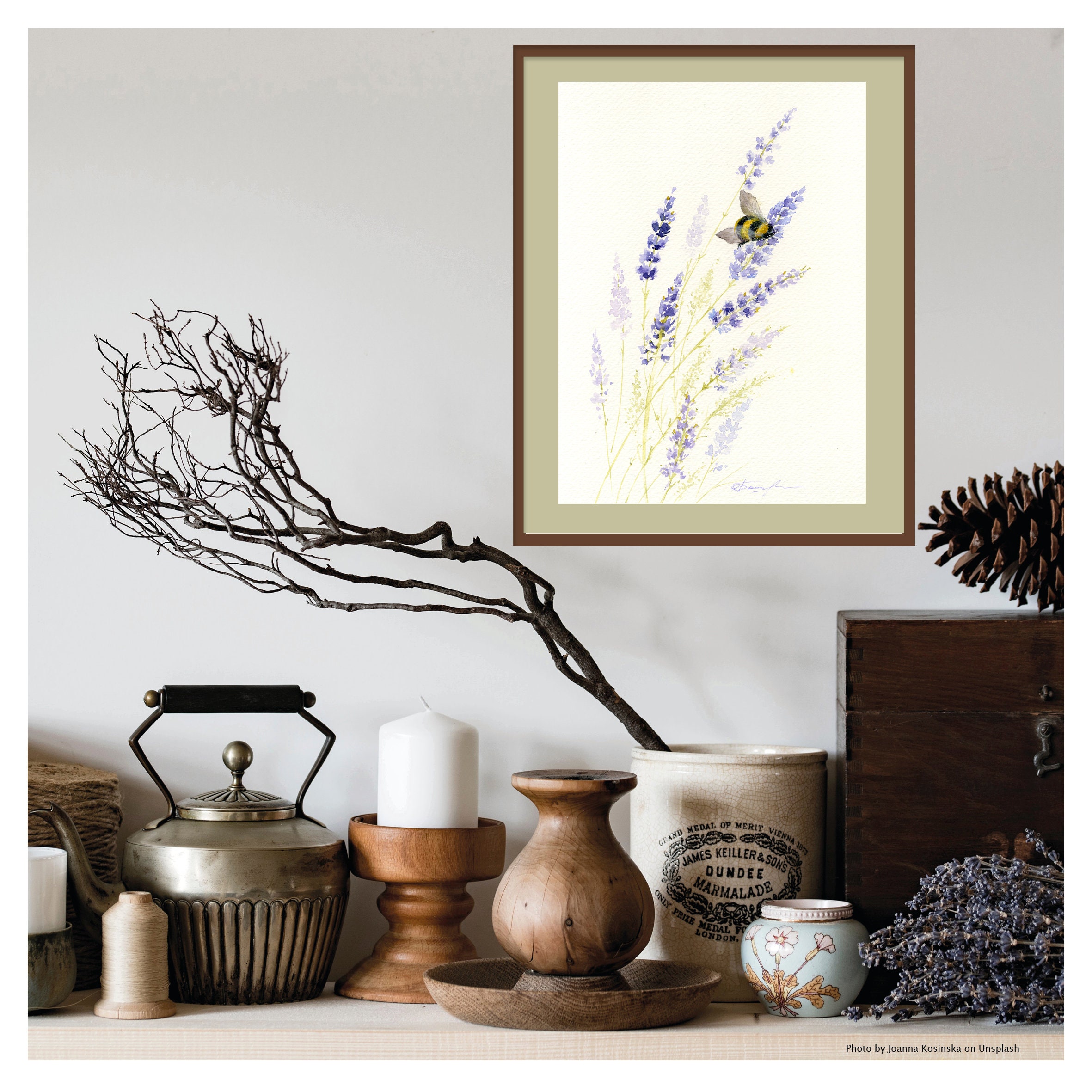 Lavender painting original Bee on lavender flowers painting | Etsy