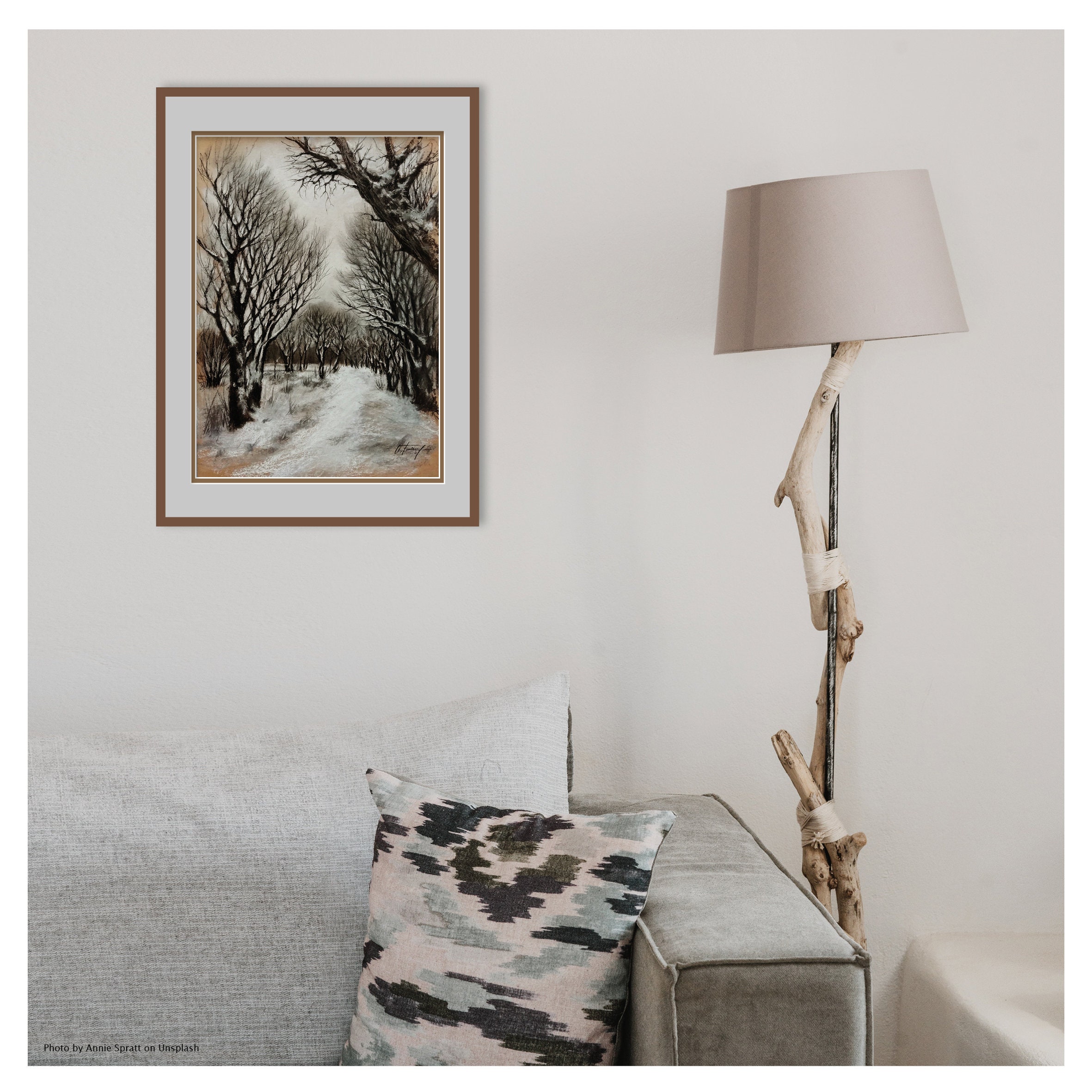 Winter tree landscape Original charcoal drawing Winter Park Etsy