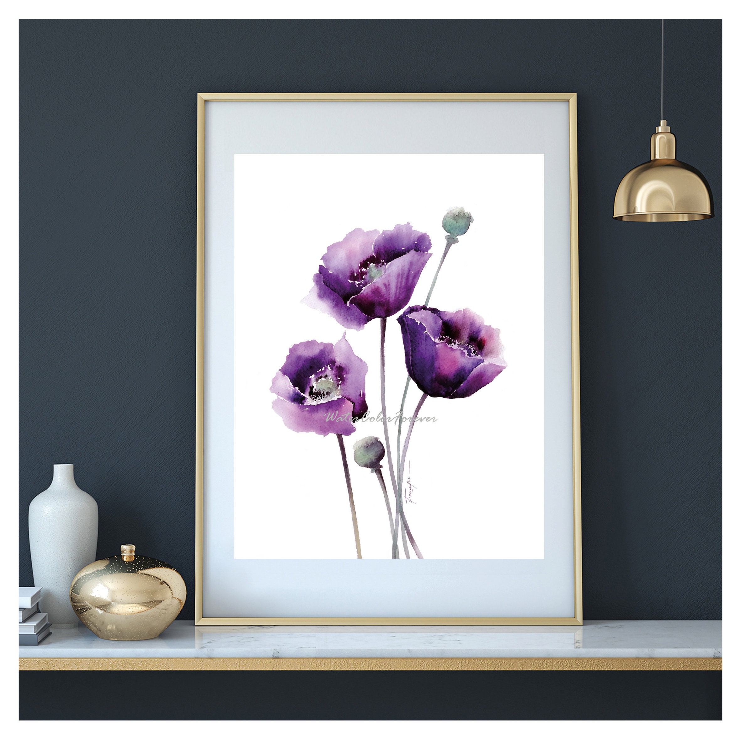 Poppy Original painting Purple poppy wall art Poppies | Etsy