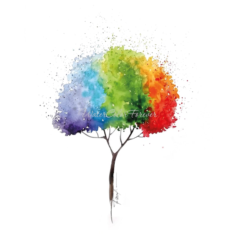 Original Rainbow Tree Watercolor Painting Abstract Tree Art | Etsy